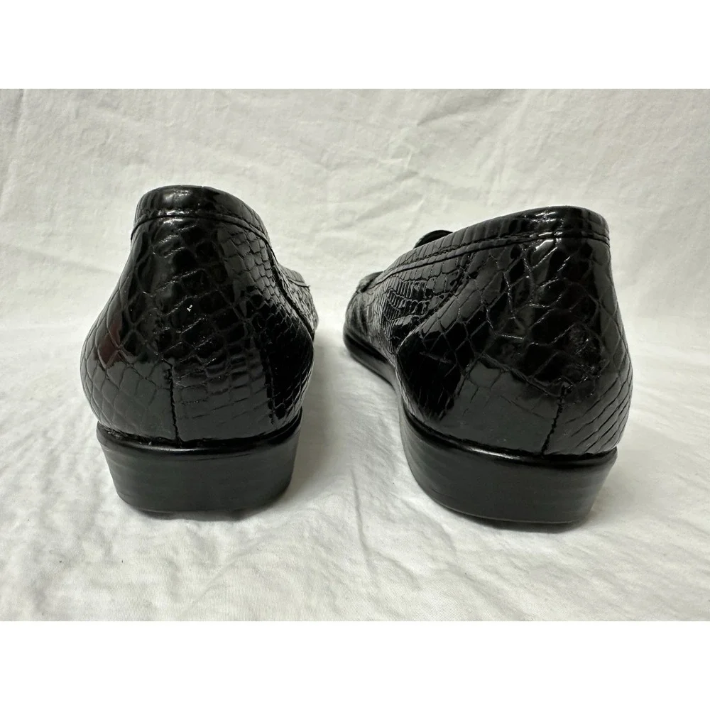 SAS Tripad Comfort Shoes Womens 10.5 Black Patent Leather Croc Embossed Loafers
